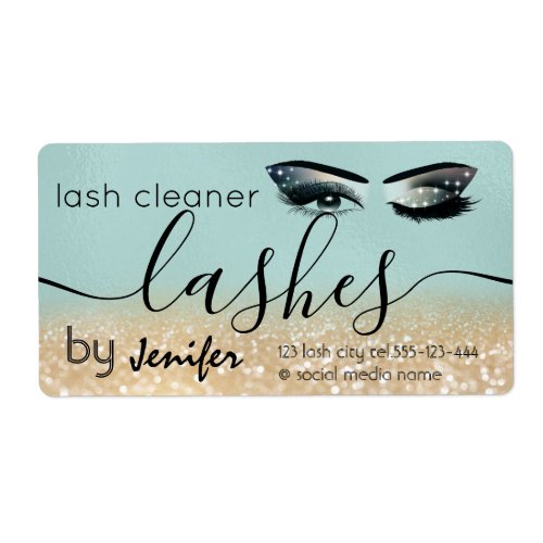 Gold glittery wink lash extension lash cleaner label