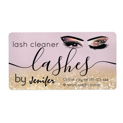 Gold glittery wink lash extension lash cleaner label