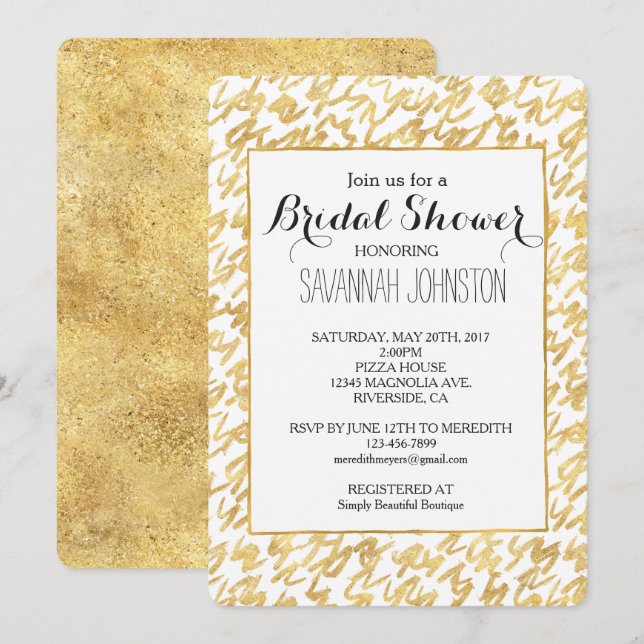 Gold Glitz Abstract Squiggles bridal shower Invitation (Front/Back)