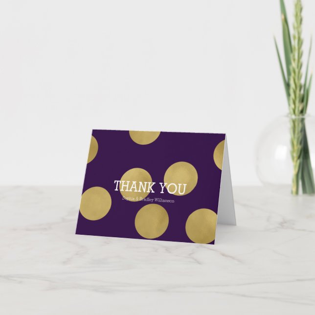 Gold Glitz and Purple Dots Thank You Card (Front)