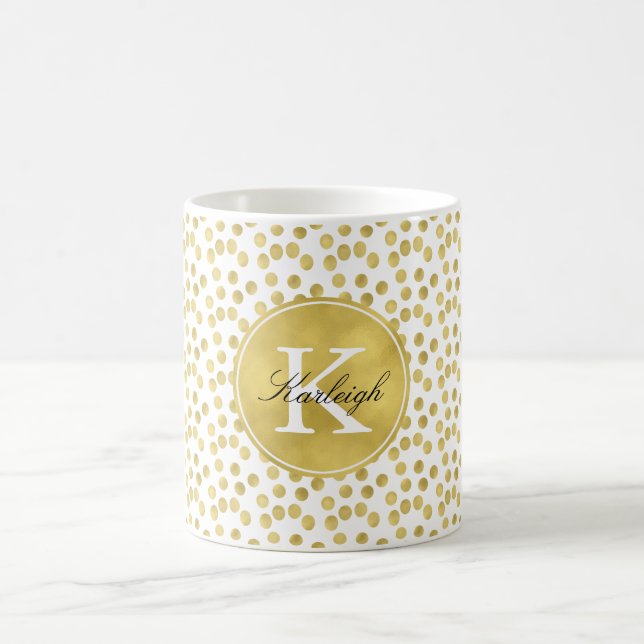 Gold Glitz Confetti Dots Monogram Coffee Mug (Center)