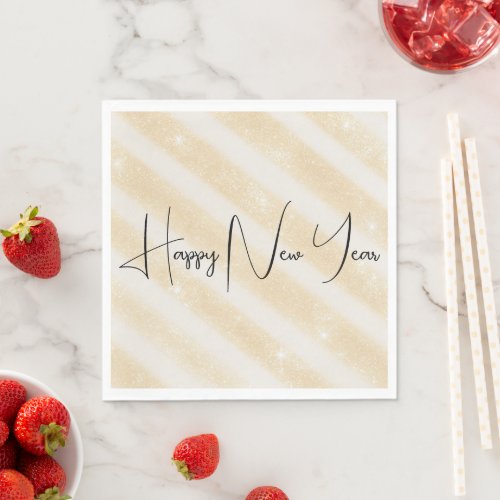Gold Glitz Cream Stripes New Year Napkins
