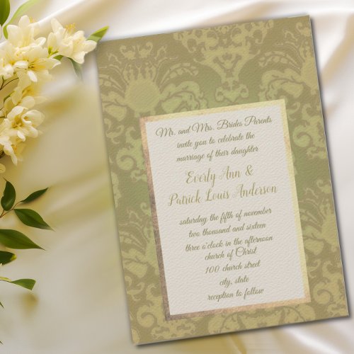 Gold Glitz Damask Wedding Invitation