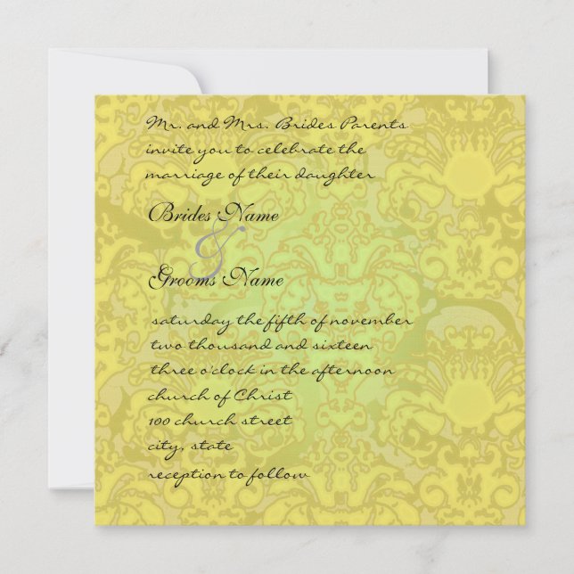 Gold Glitz Damask Wedding Invitation (Front)