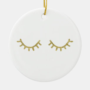 Gold Glitz Eyelashes Ceramic Ornament