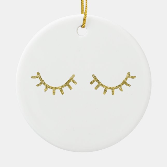 Gold Glitz Eyelashes Ceramic Ornament (Front)