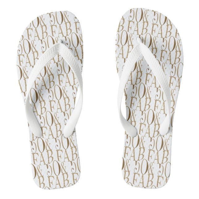 Gold Glitz Glam 50 & Fabulous Pattern Flip Flops (Footbed)