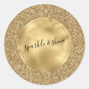 Gold Glitz Glam Glitter Sparkle Personalized Classic Round Sticker