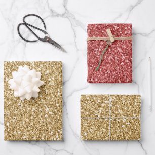 Gold Glitz Glitter Wrapping Paper Sheets
