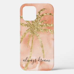 Gold Glitz Palm Tree Dream Peach Watercolor iPhone 12 Case