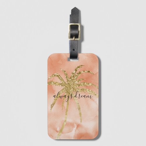 Gold Glitz Palm Tree Dream Peach Watercolor      Luggage Tag