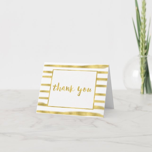 Gold Glitz Stripes Thank You Card (Front)
