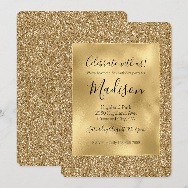 Gold Glitz Stylish Glam Glitter Invitation (Front/Back)