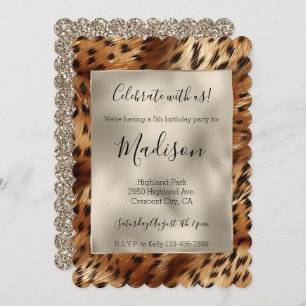 Gold Glitz Stylish Glitter Leopard Invitation