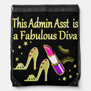 GOLD GLITZY ADMIN ASSISTANT DIVA DESIGN DRAWSTRING BAG