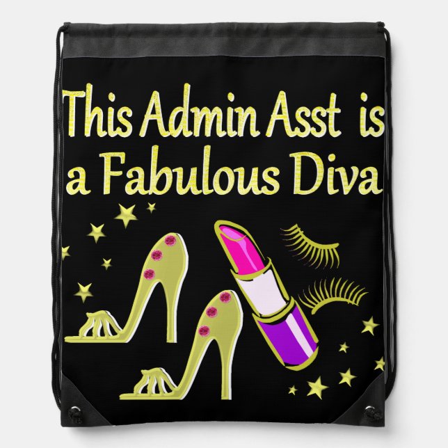 GOLD GLITZY ADMIN ASSISTANT DIVA DESIGN DRAWSTRING BAG (Front)