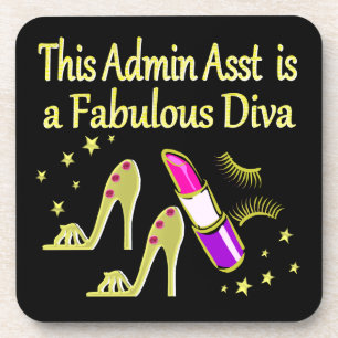 GOLD GLITZY ADMIN ASSISTANT DIVA DESIGN DRINK COASTER