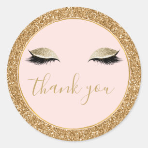 Gold Glitzy Black Eyelashes Thank you Classic Round Sticker