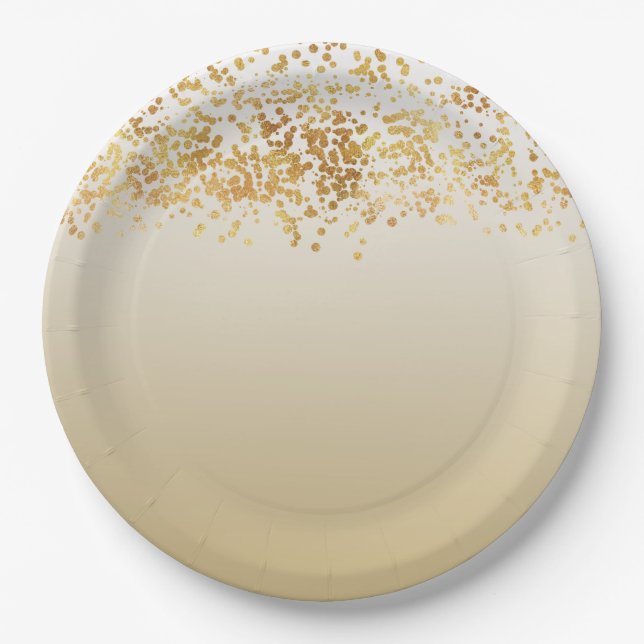Gold Glitzy Confetti Ombre Paper Plates (Front)