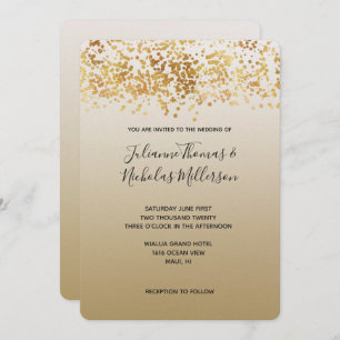 Gold Glitzy Confetti Ombre Wedding Invitation