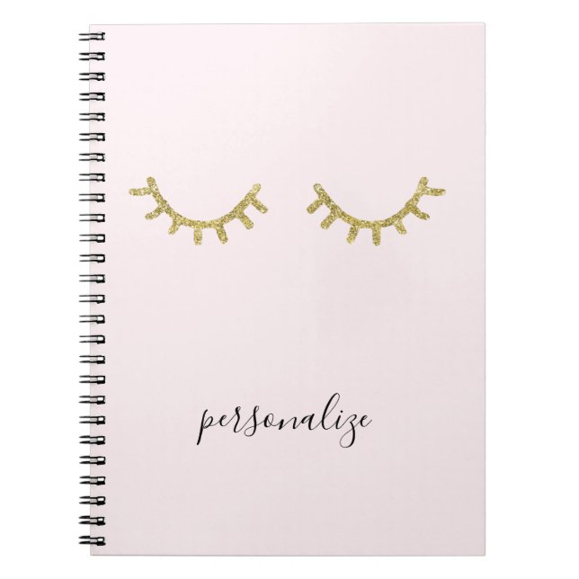 Gold Glitzy Eyelashes Notebook (Front)