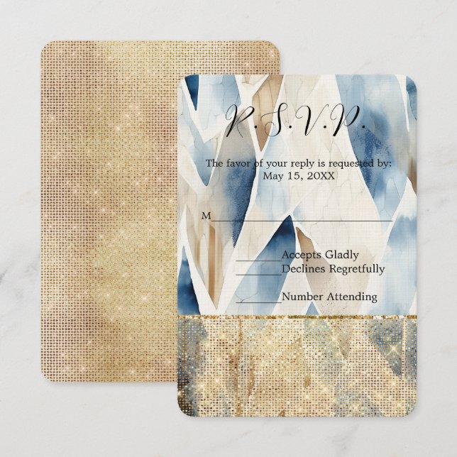 Gold Glitzy Glam Sparkle Cream Ivory Wedding RSVP Card (Front/Back)