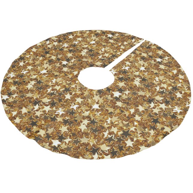 Gold Glitzy Glam Sparkle Stars Brushed Polyester Tree Skirt (Angled)