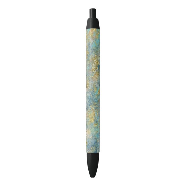 Gold Glitzy Glitter Blue Abstract Pen (Front Vertical)