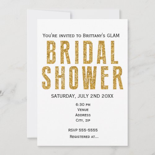 Gold Glitzy Glitter Bridal Shower Glam Invitation