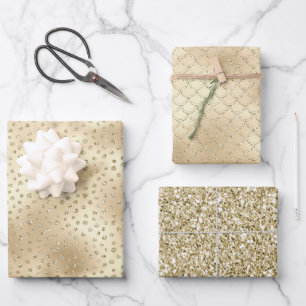 Gold Glitzy Glitter Dots Mermaid Wrapping Paper Sheets