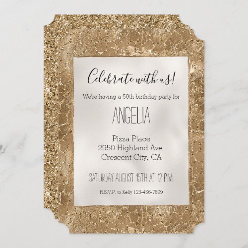 Gold Glitzy Glitter Giraffe Print Invitation