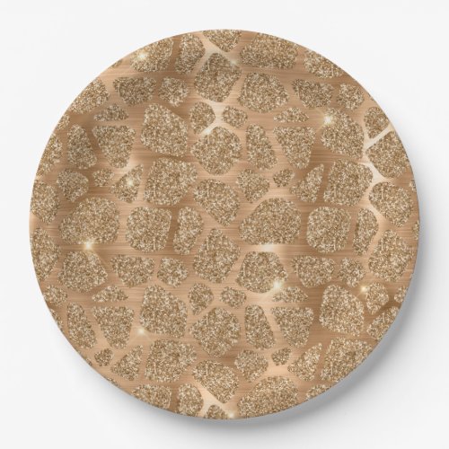 Gold Glitzy Glitter Giraffe Print Paper Plates