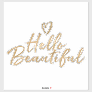 Gold Glitzy Glitter Glam Hello Beautiful Heart Sticker