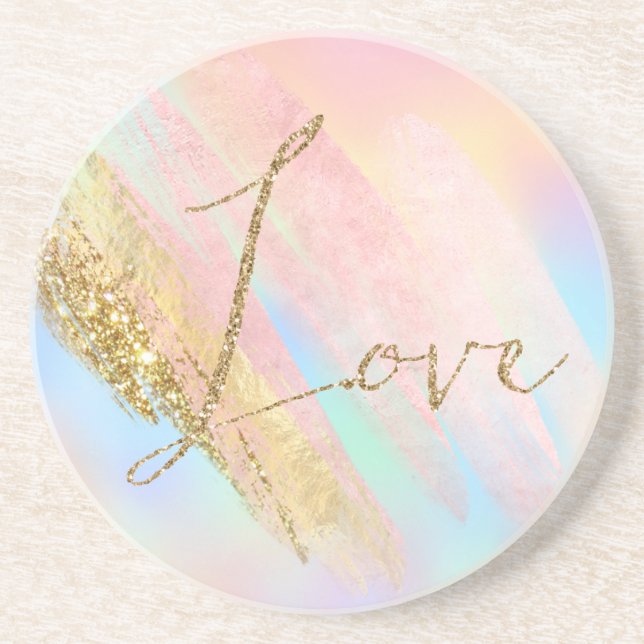 Gold Glitzy Glitter Love Blush Aqua Coaster (Front)