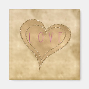 Gold Glitzy Glitter Love Heart Magnet