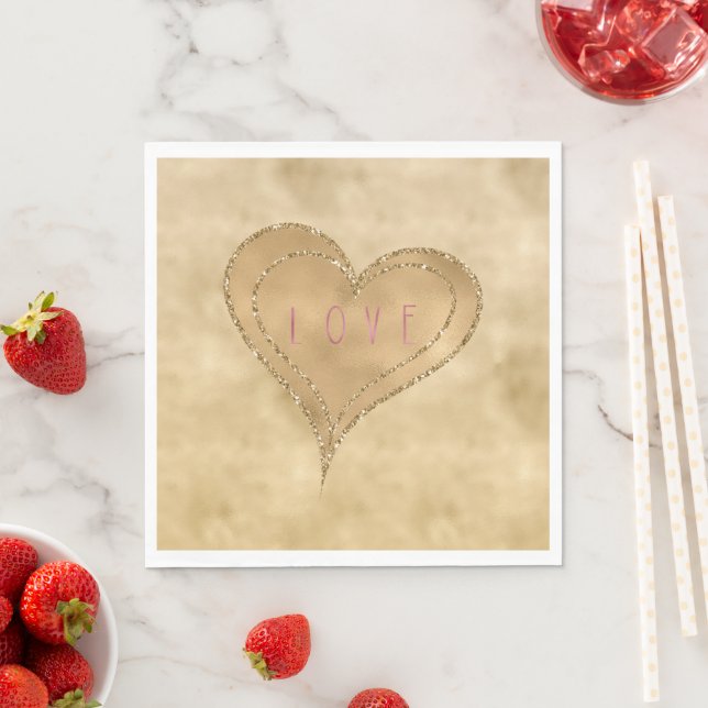 Gold Glitzy Glitter Love Heart Napkins (Insitu)