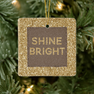 Gold Glitzy Glitter Shine Bright Ceramic Ornament