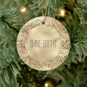 Gold Glitzy Glitter Sparkle Confetti Shine    Ceramic Ornament