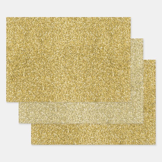 Gold Glitzy Glitter Wrapping Paper Sheets (Set)