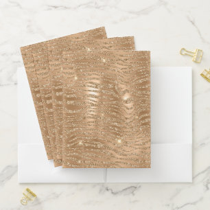 Gold Glitzy Glitter Zebra Print Pocket Folder