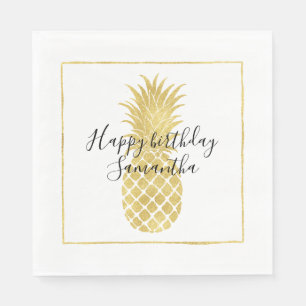Gold Glitzy Pineapple Birthday Paper Napkins