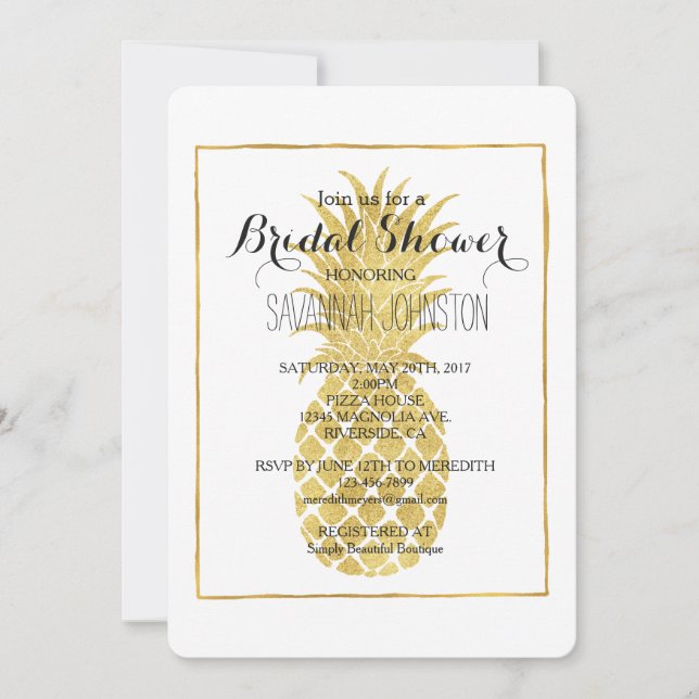 Gold Glitzy Pineapple bridal shower Invitation (Front)