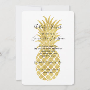 Gold Glitzy Pineapples Baby Shower Invitation