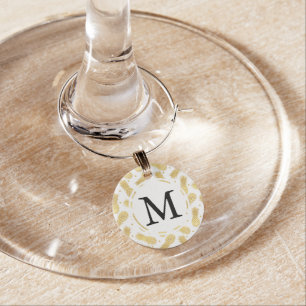 Gold Glitzy Pineapples Monogram Wine Charm