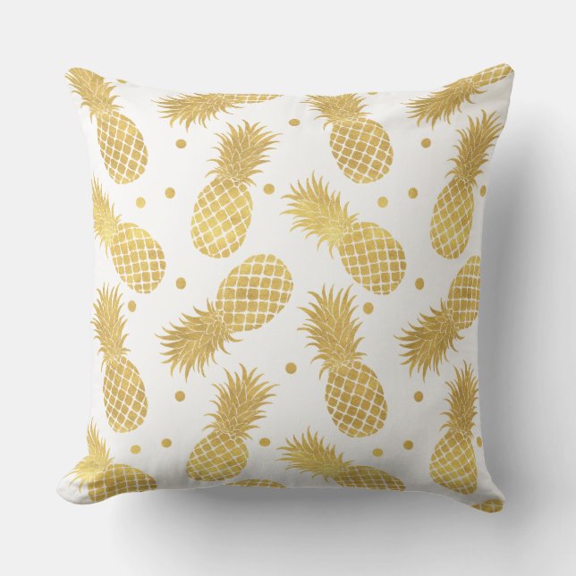 Gold Glitzy Pineapples Throw Pillow (Front)