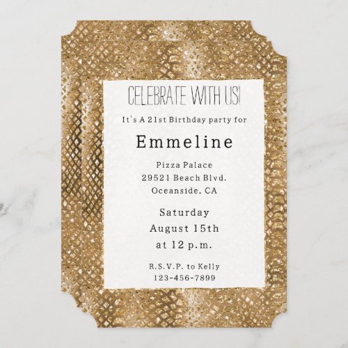 Gold Glitzy Snake Skin Animal Glam Invitation