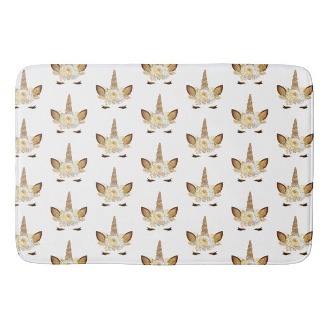 Gold Glitzy Sparkle Unicorn Bath Mat (Front)
