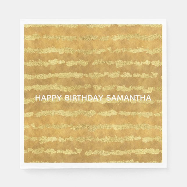 Gold Glitzy Stripes Birthday Napkins (Front)