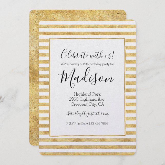 Gold Glitzy Stripes Invitation (Front/Back)