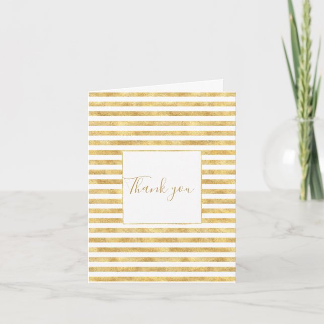 Gold Glitzy Stripes Letterpress Thank You Card (Front)